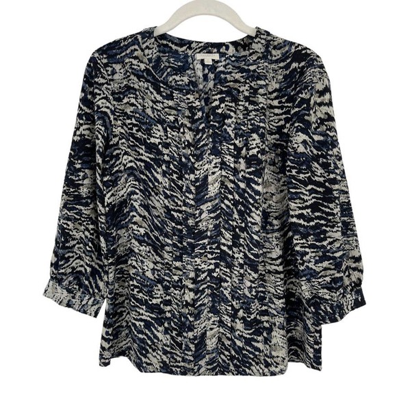 TALBOTS Petites Blouse 3/4 Sleeves Blue Print - Size P  EUC - Picture 1 of 11